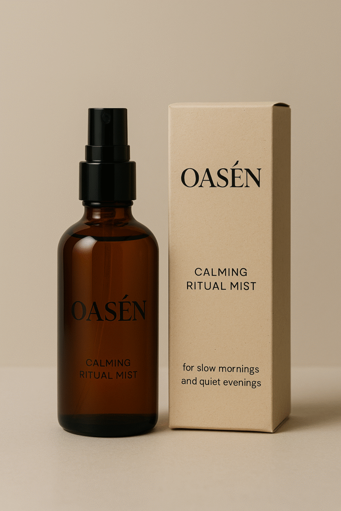 OASÉN Calming Ritual Mist with minimalist packaging, designed for mindful mornings and soothing skincare rituals.