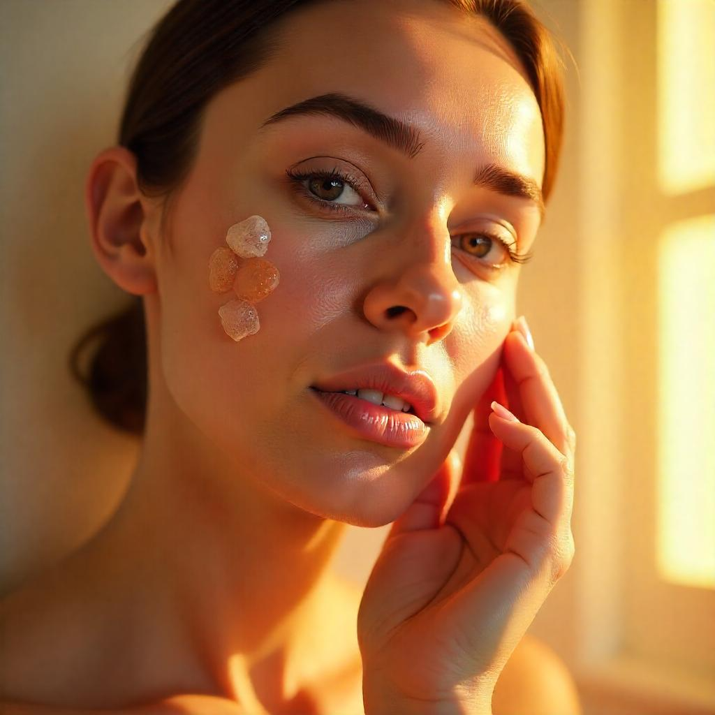 A woman applying skincare serum in natural morning light during her mindful beauty routine